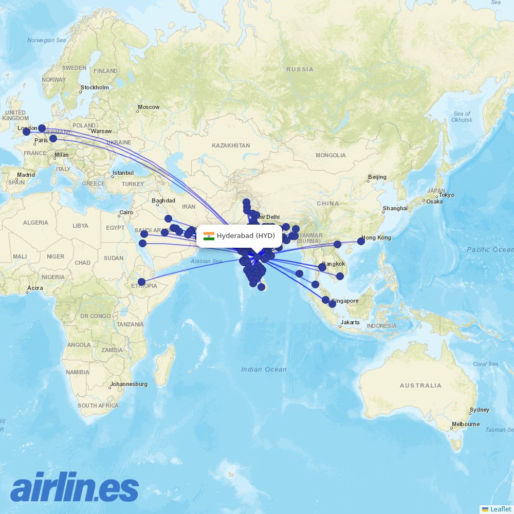 IndiGo at HYD route map