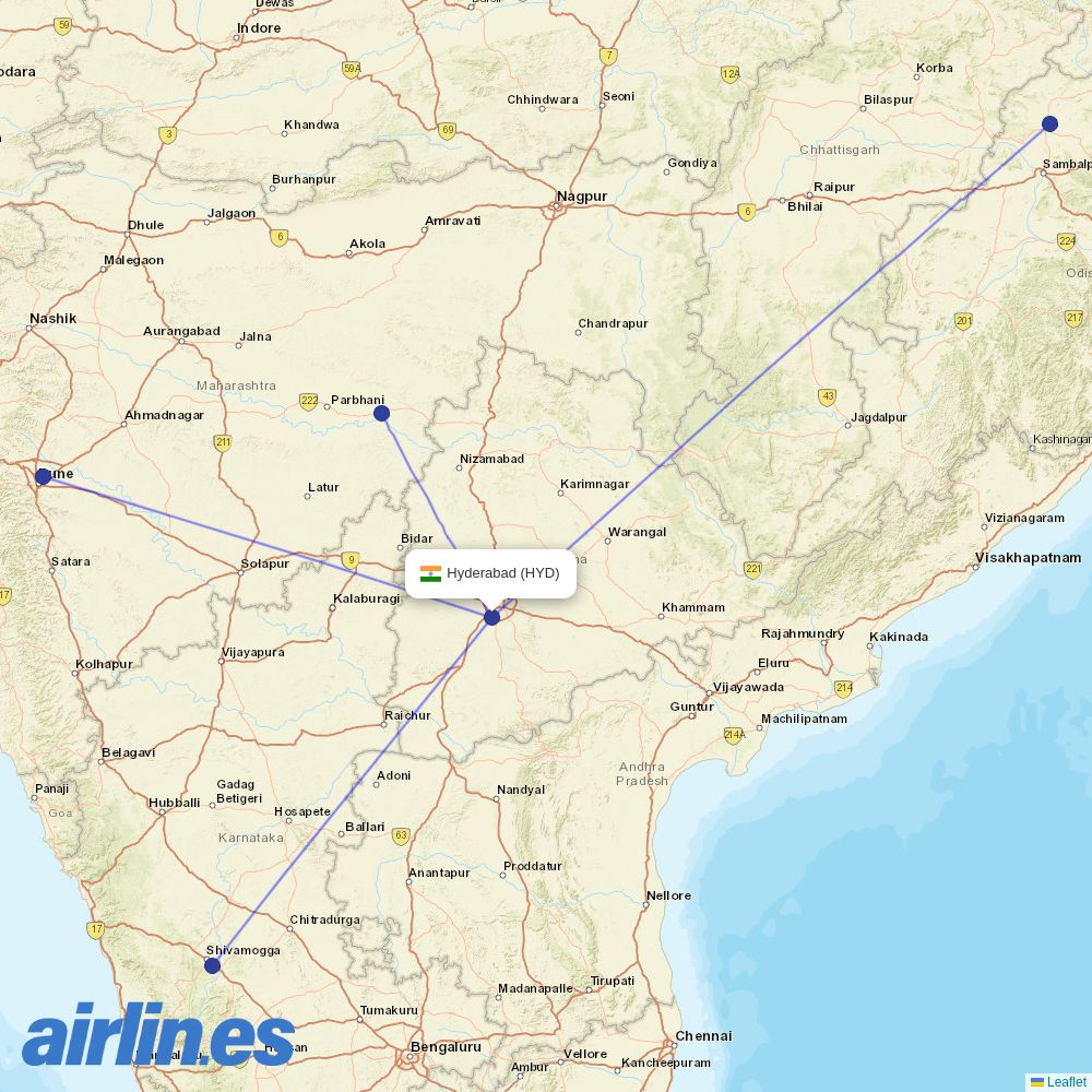 Star Air from Rajiv Gandhi International Airport destination map