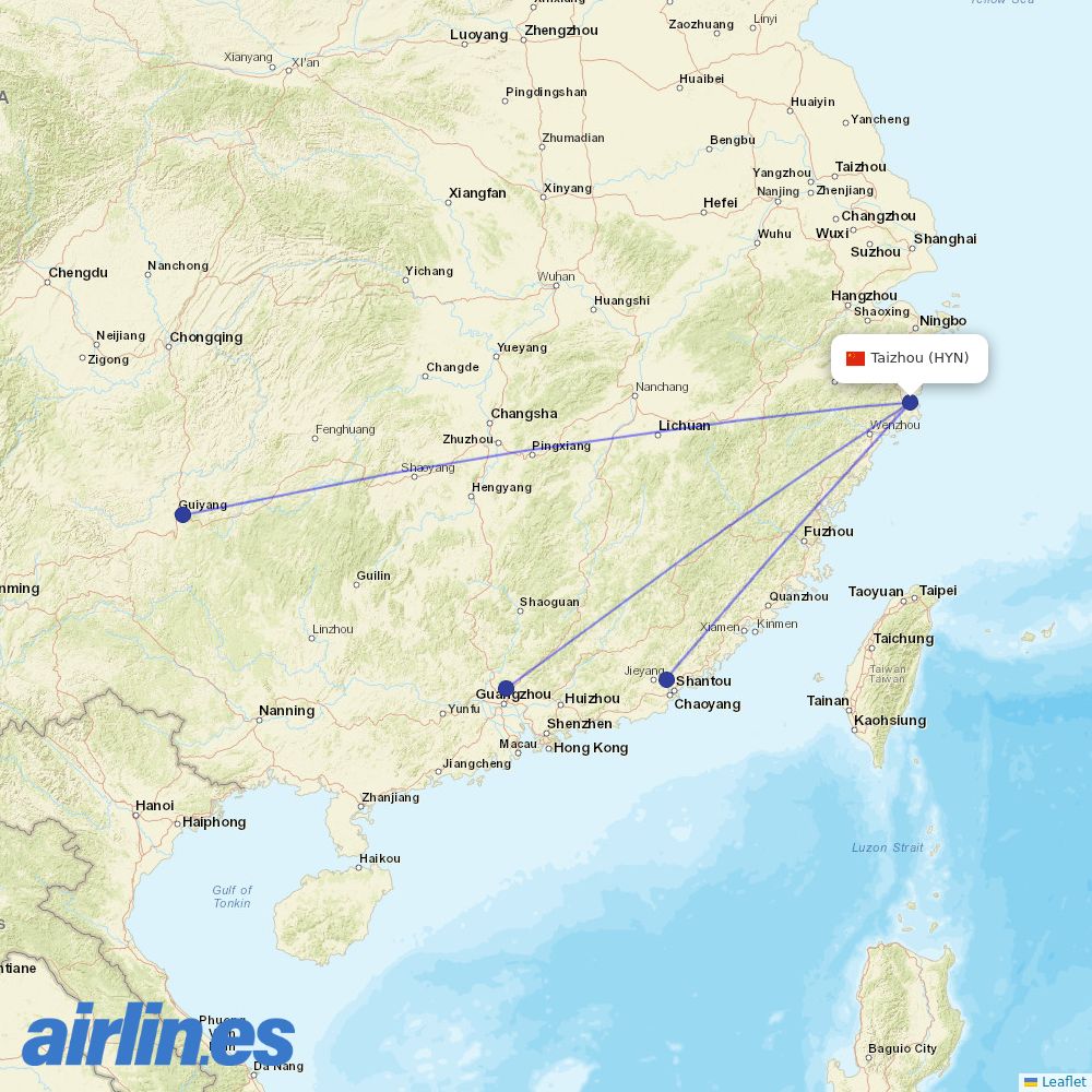 China Southern Airlines from Luqiao Airport destination map
