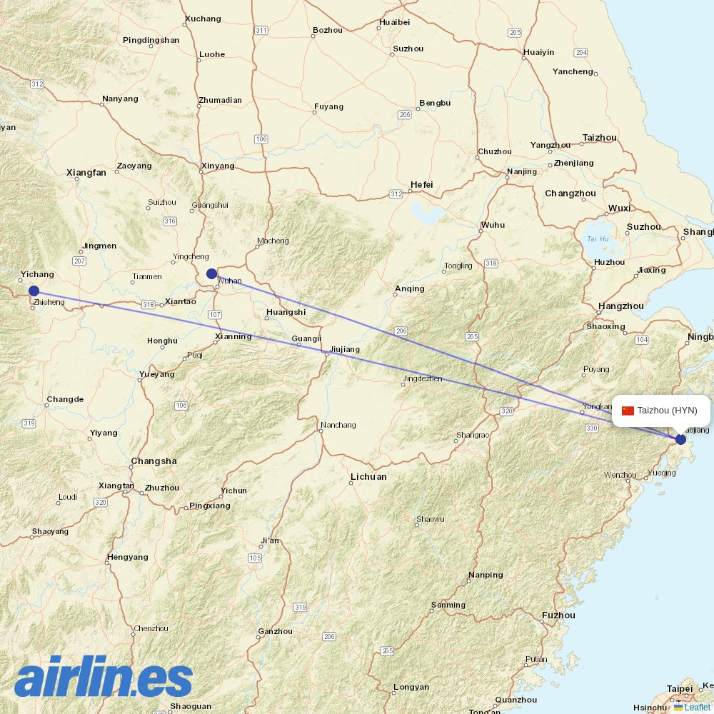 Chengdu Airlines from Luqiao Airport destination map