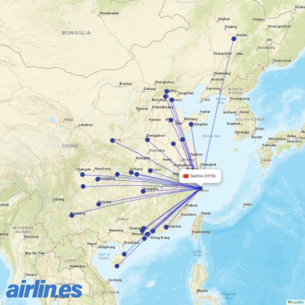 Colorful GuiZhou Airlines at HYN route map