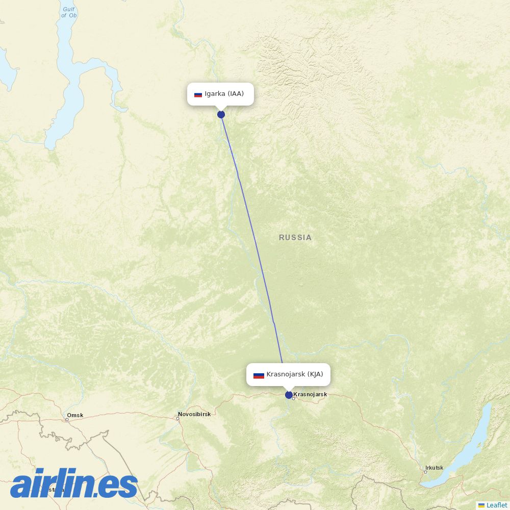 KrasAvia from Igarka Airport destination map