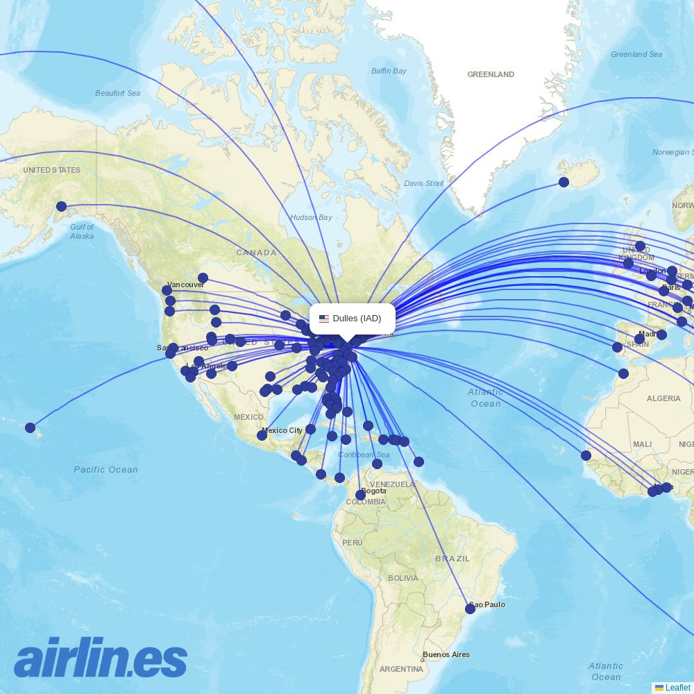 Frontier Airlines from Washington Dulles International destination map