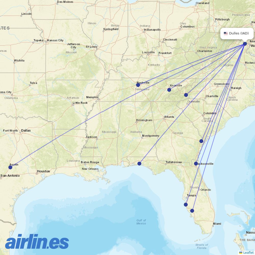 Allegiant Air from Washington Dulles International destination map