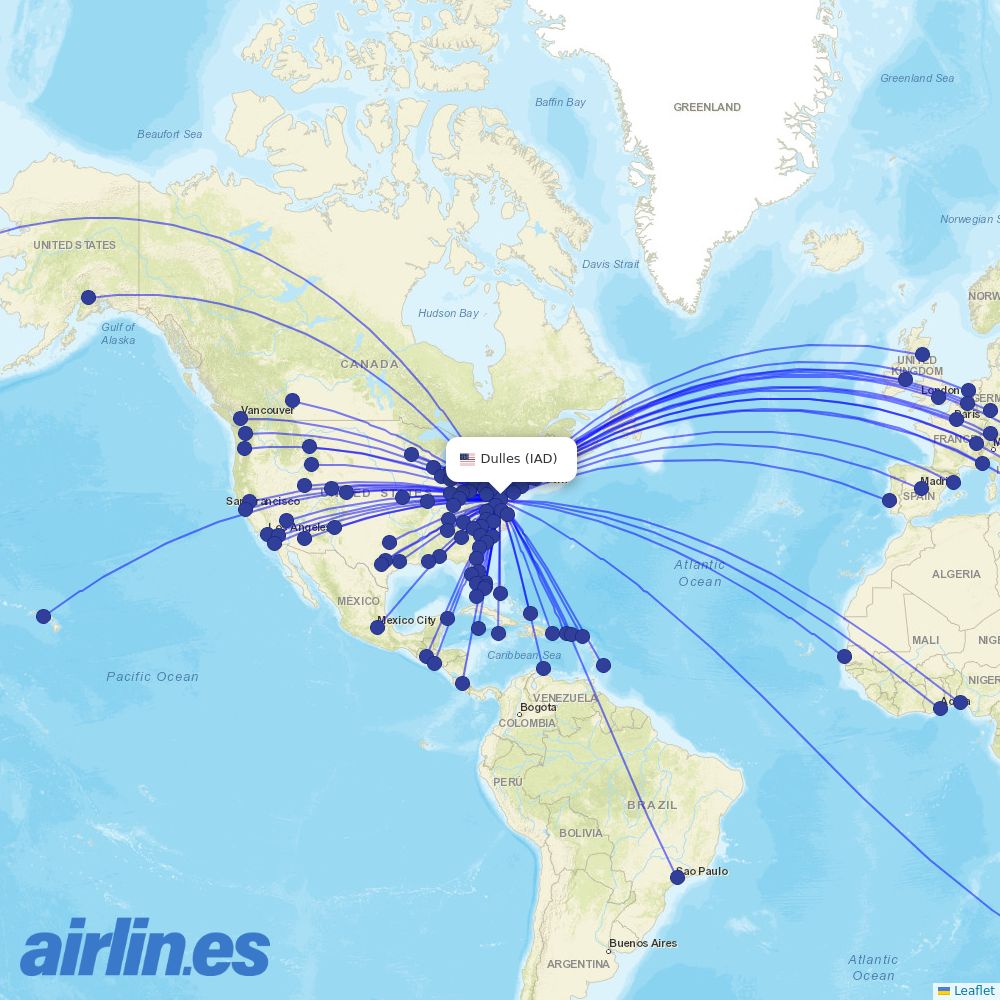 United at IAD route map
