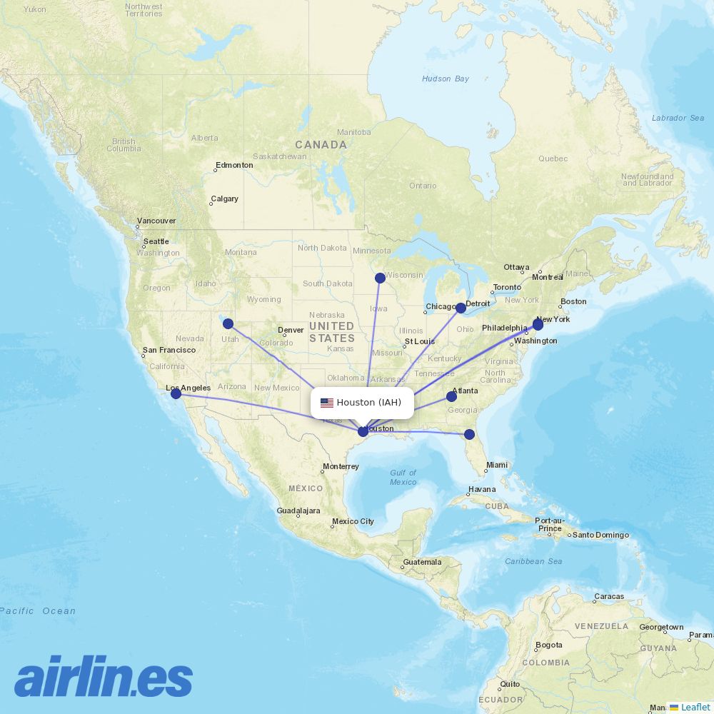 Delta Air Lines from George Bush Intcntl Houston destination map