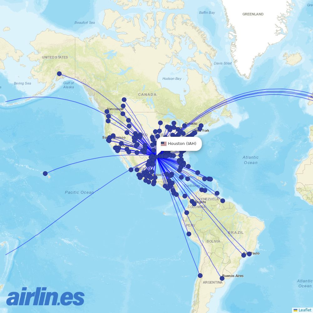 United Airlines from George Bush Intcntl Houston destination map
