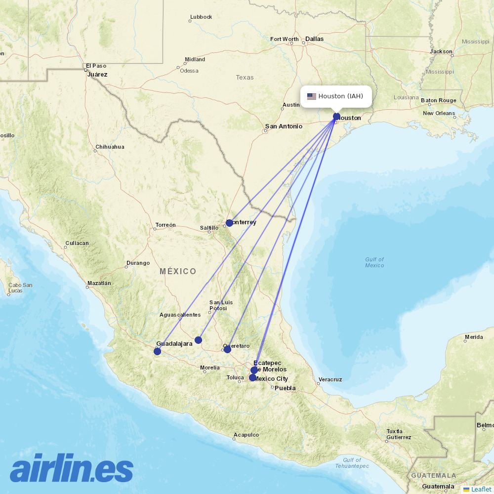 VivaAerobus from George Bush Intcntl Houston destination map