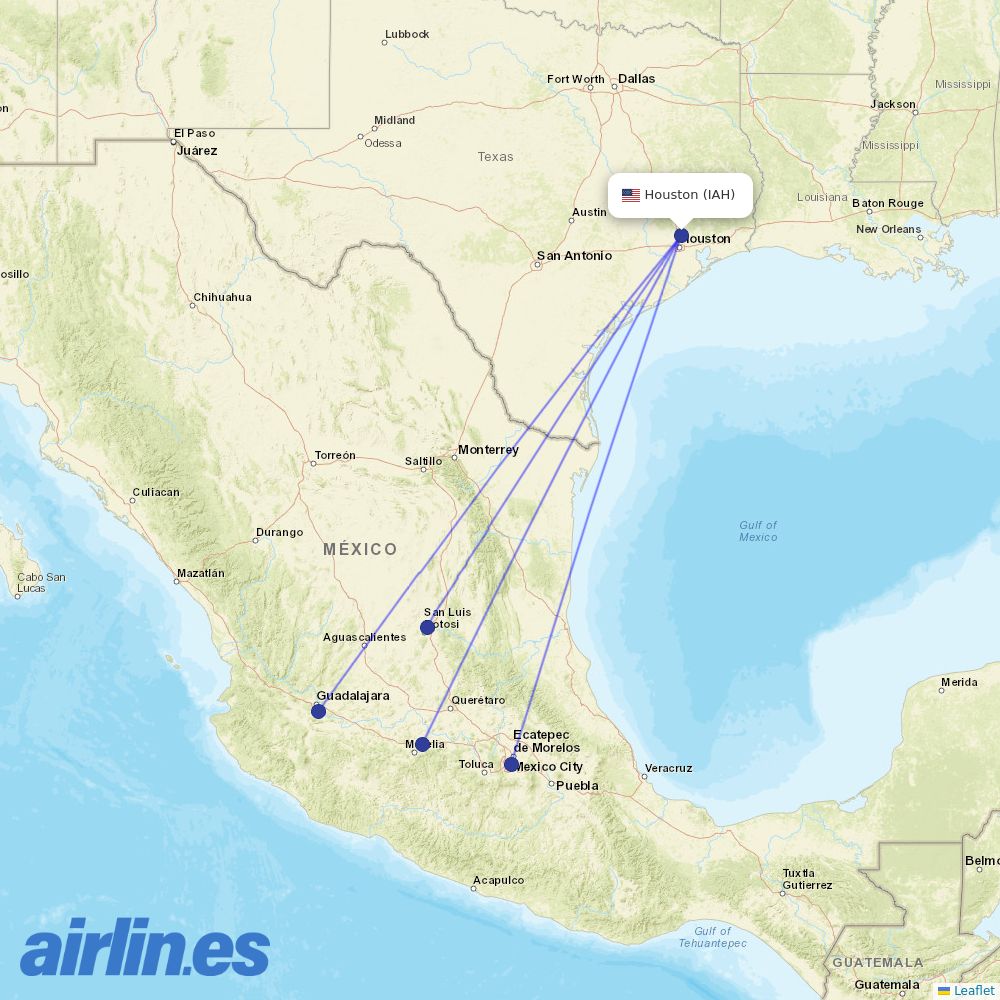 Volaris from George Bush Intcntl Houston destination map