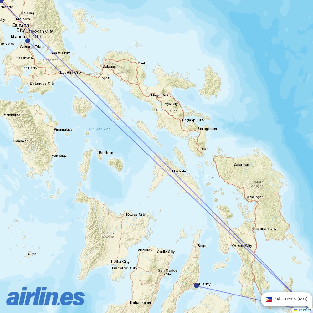 Philippine Airlines from Sayak Airport destination map