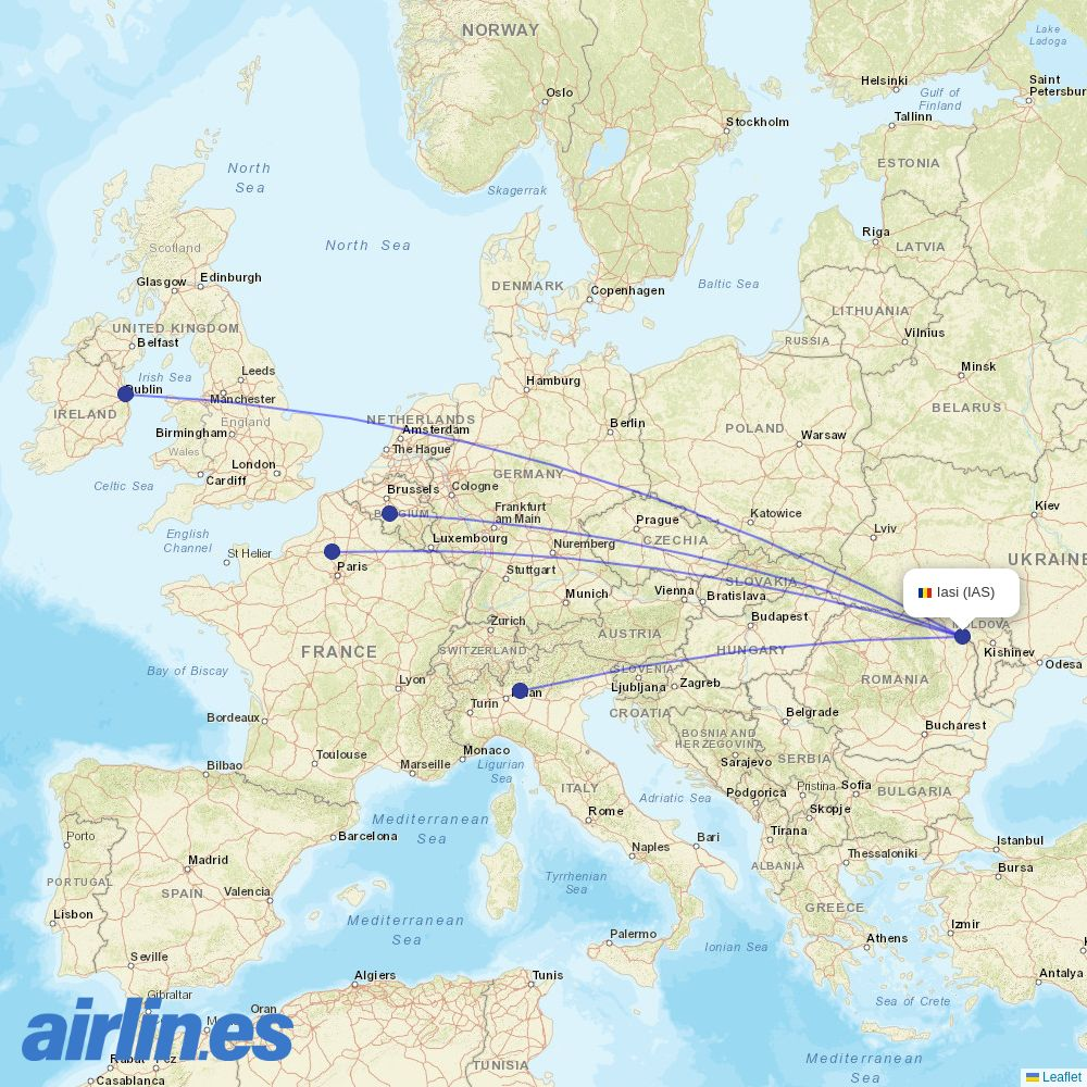 Ryanair from Iasi destination map