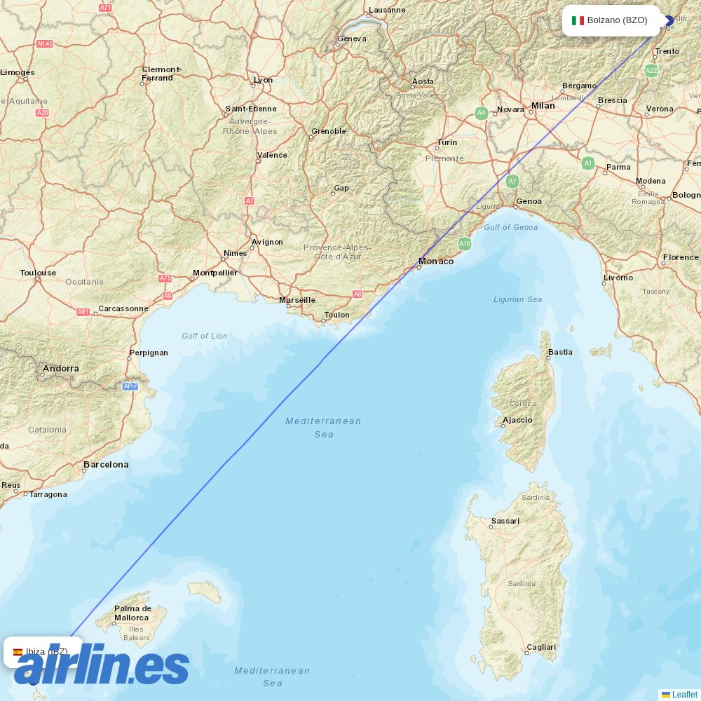 Sky Alps from Ibiza Airport destination map
