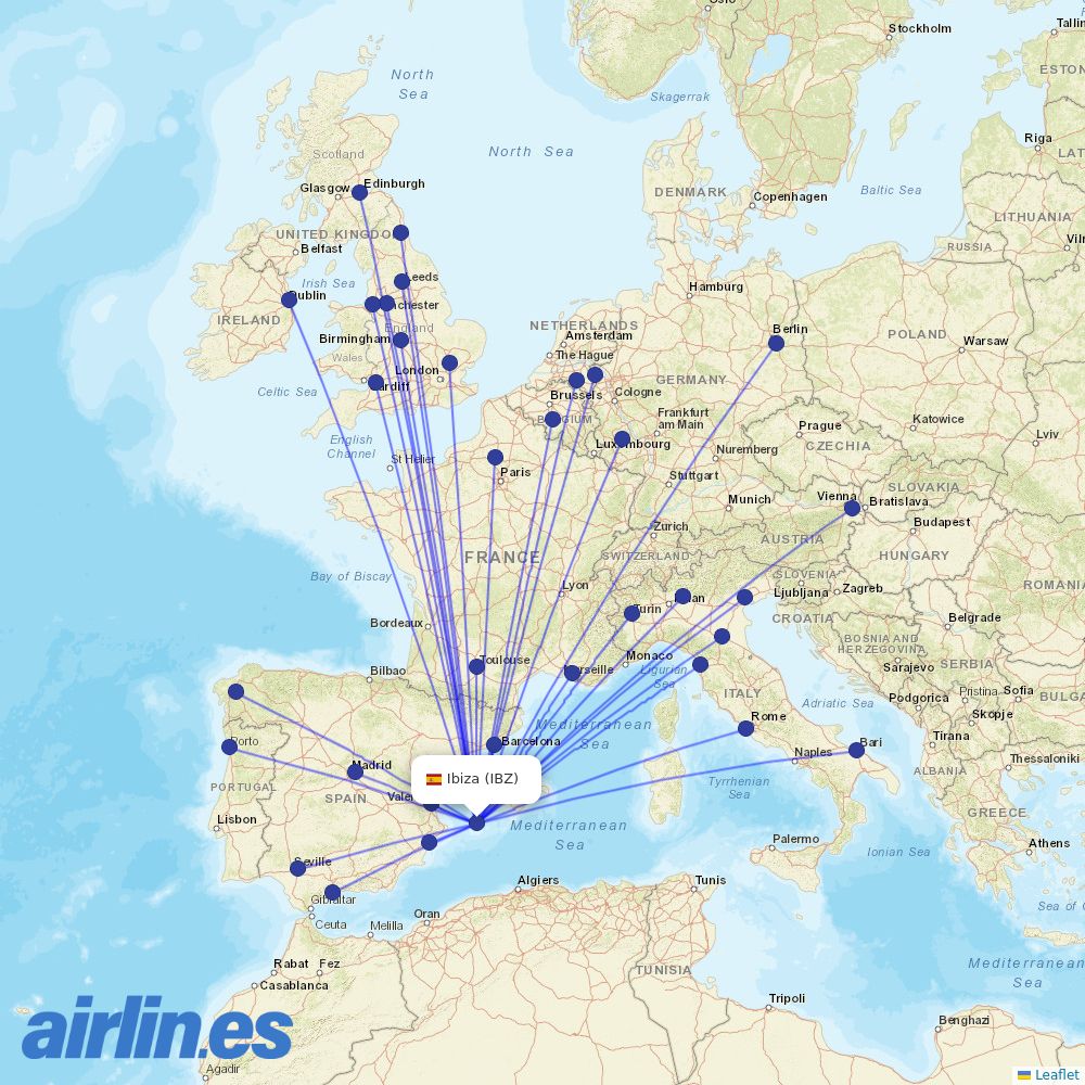 Ryanair from Ibiza Airport destination map