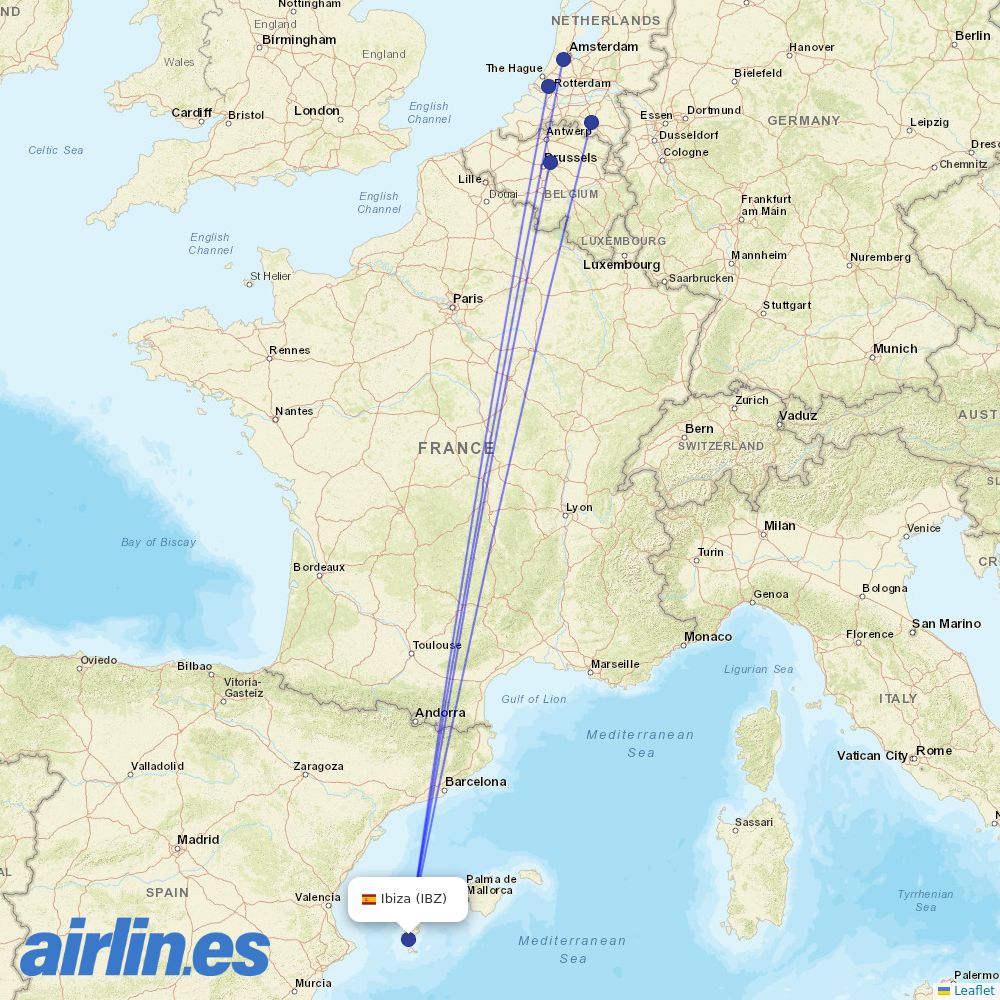 Transavia at IBZ route map
