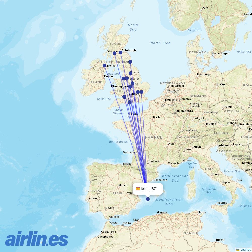 Jet2 from Ibiza Airport destination map