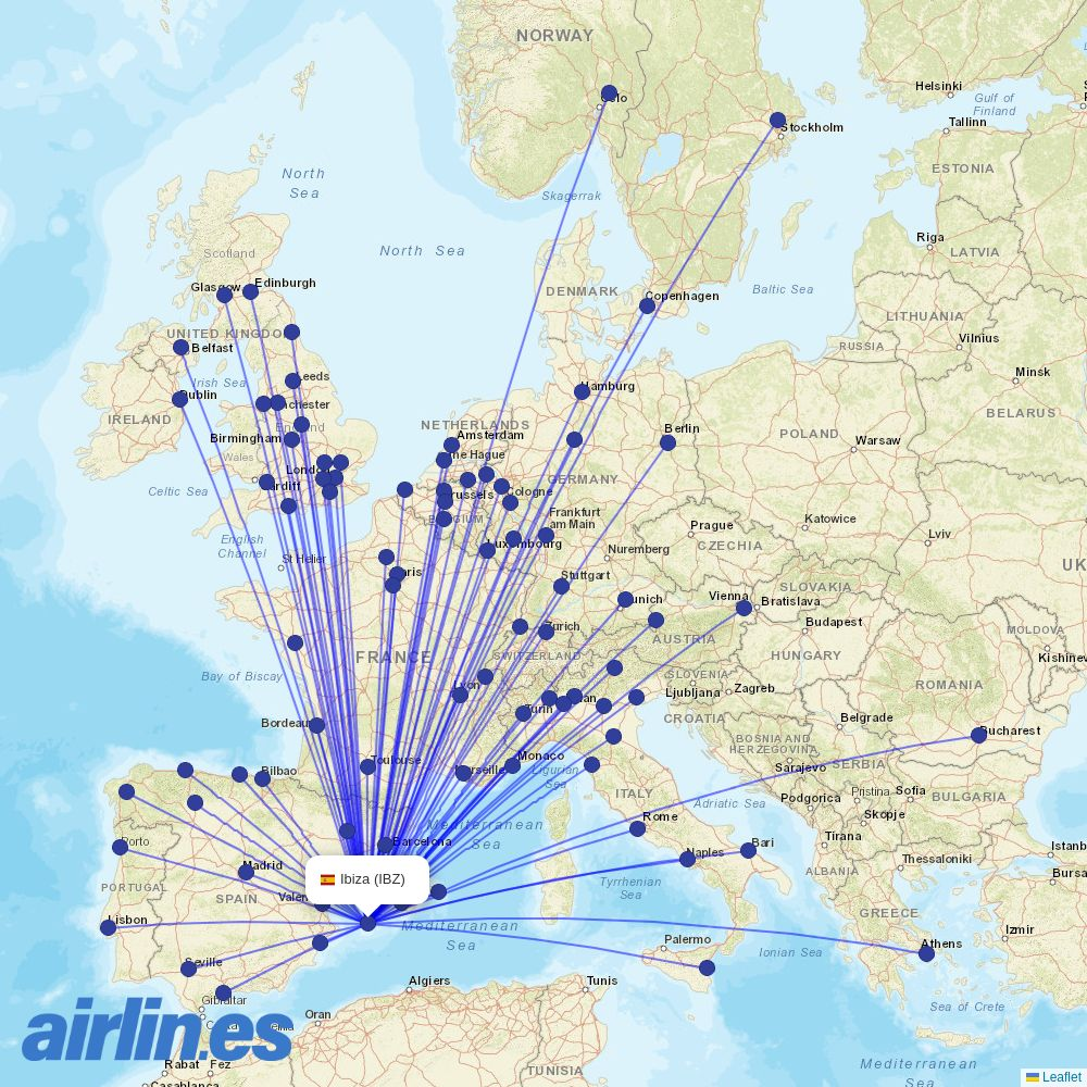 Neos from Ibiza Airport destination map