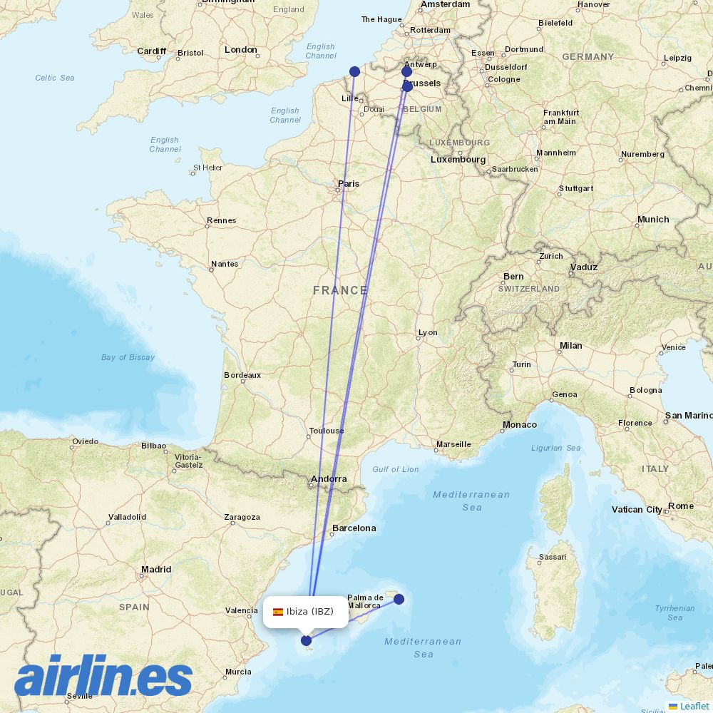 TUI fly Belgium from Ibiza Airport destination map