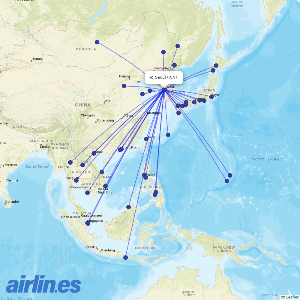 Jeju Air from Incheon International Airport destination map