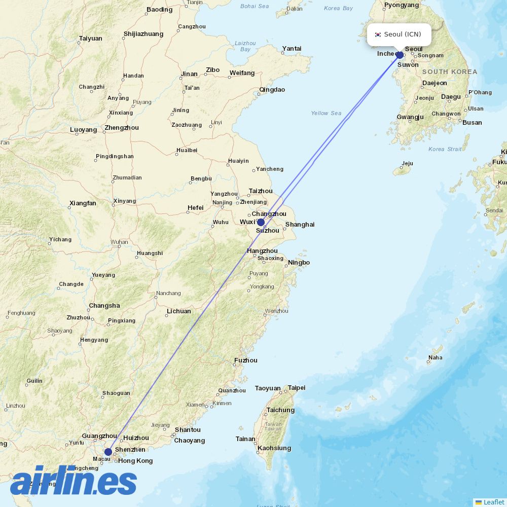 Cathay Pacific at ICN route map