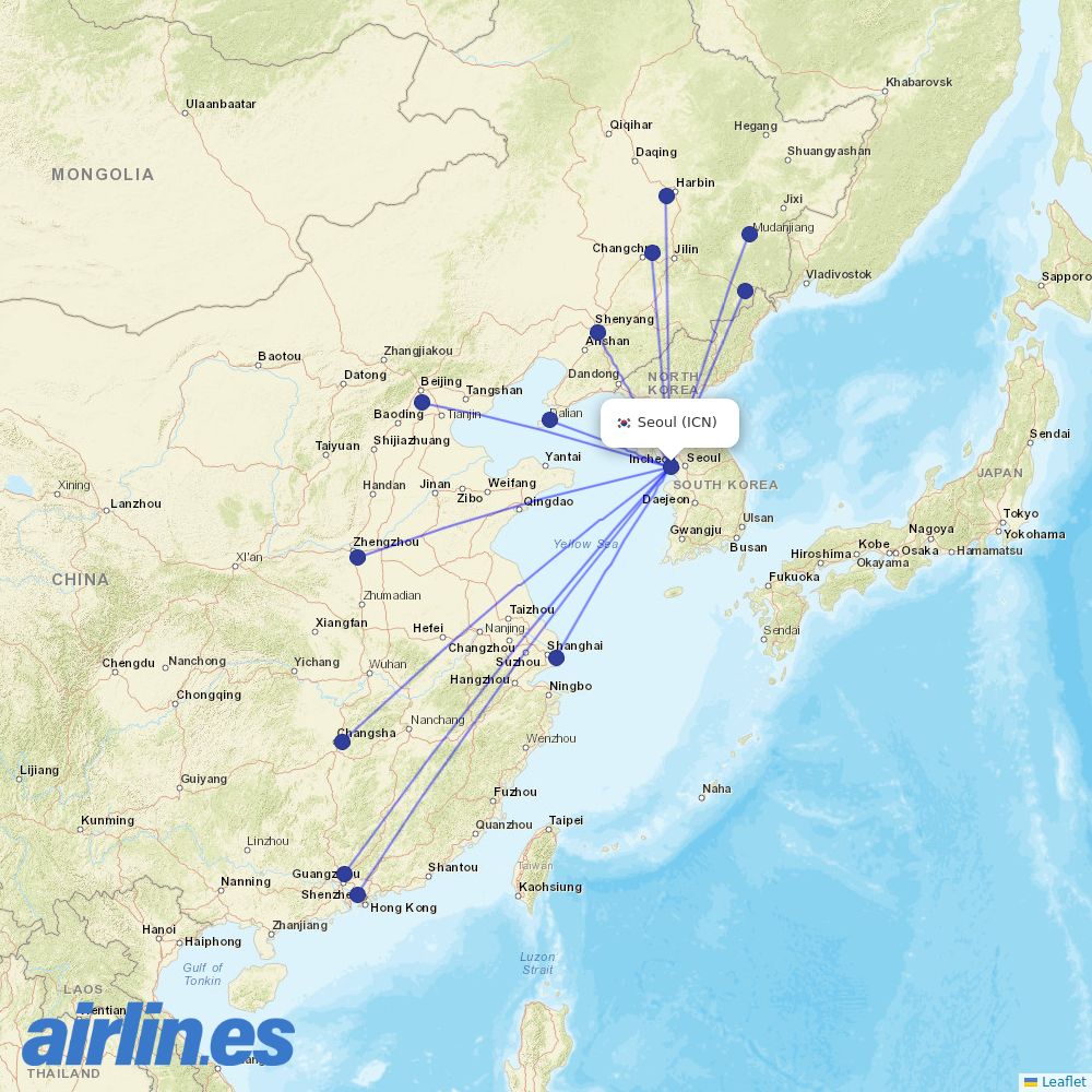 China Southern Airlines from Incheon International Airport destination map