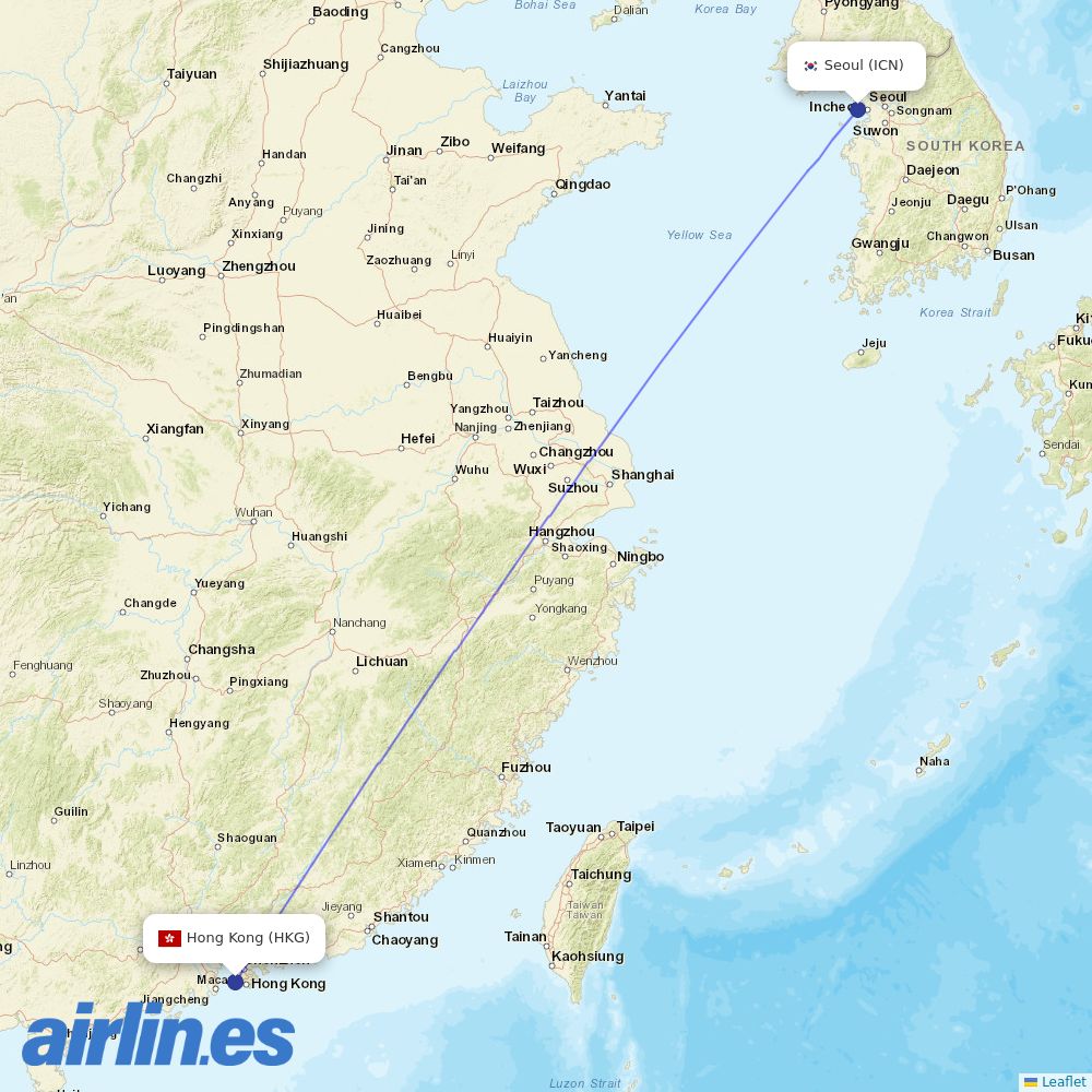 Hong Kong Airlines at ICN route map