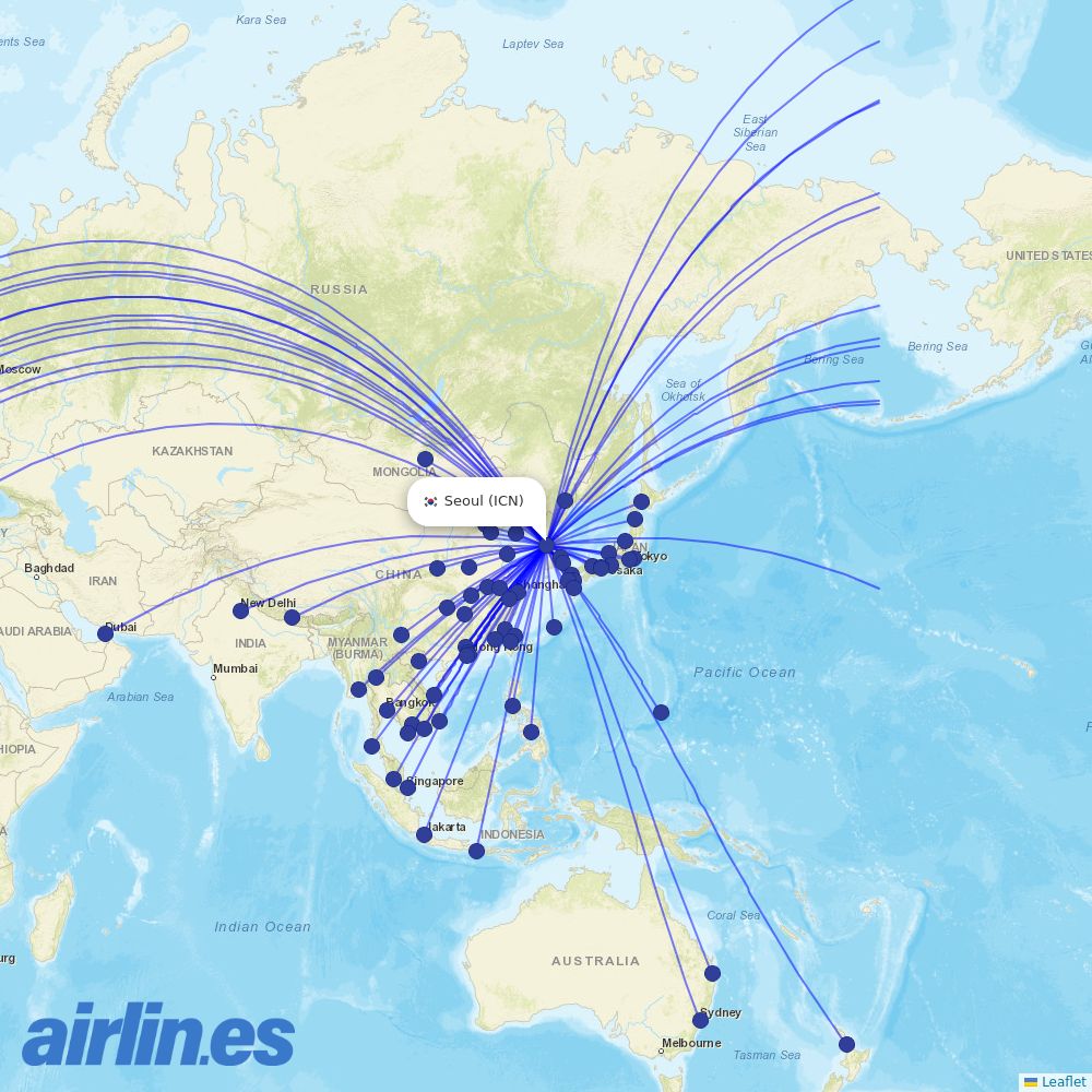 Korean Air at ICN route map