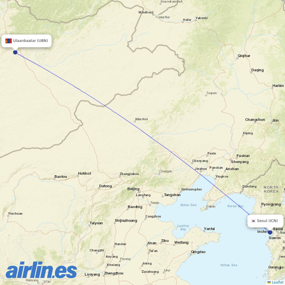Miat - Mongolian Airlines at ICN route map
