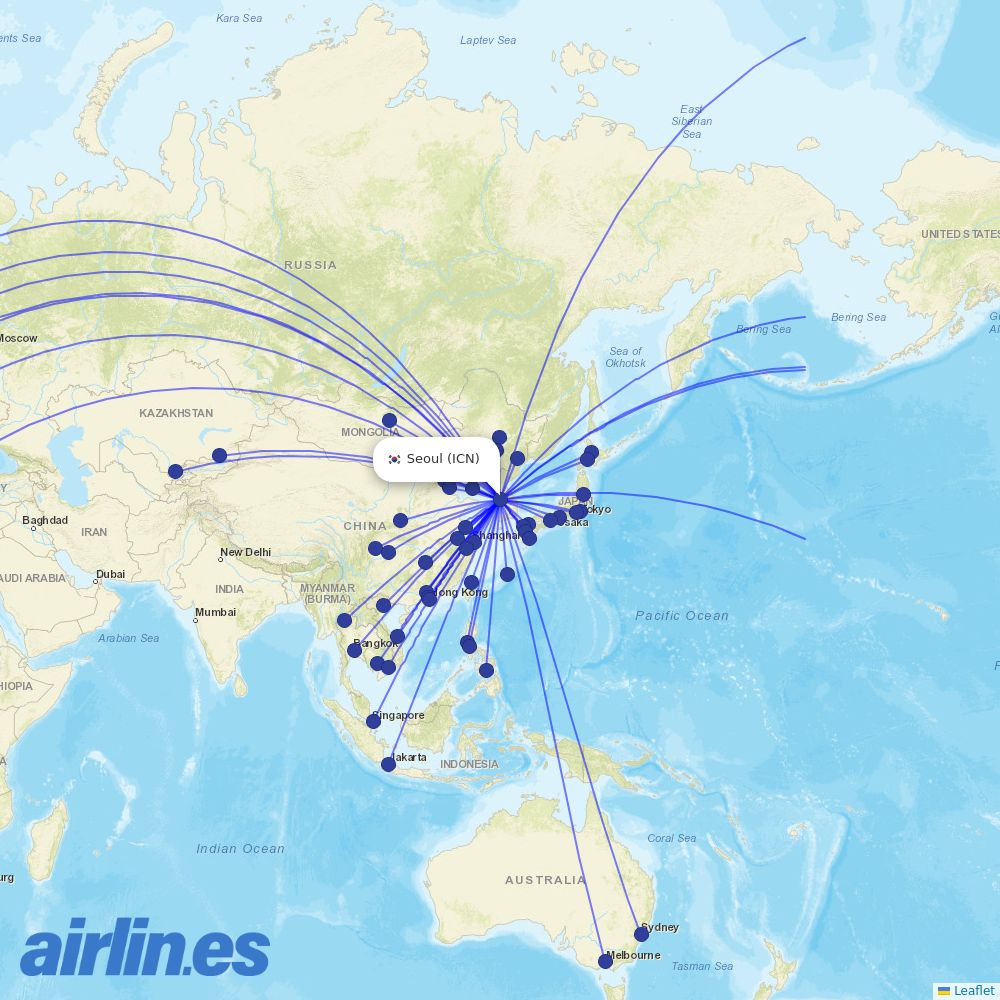 Asiana at ICN route map