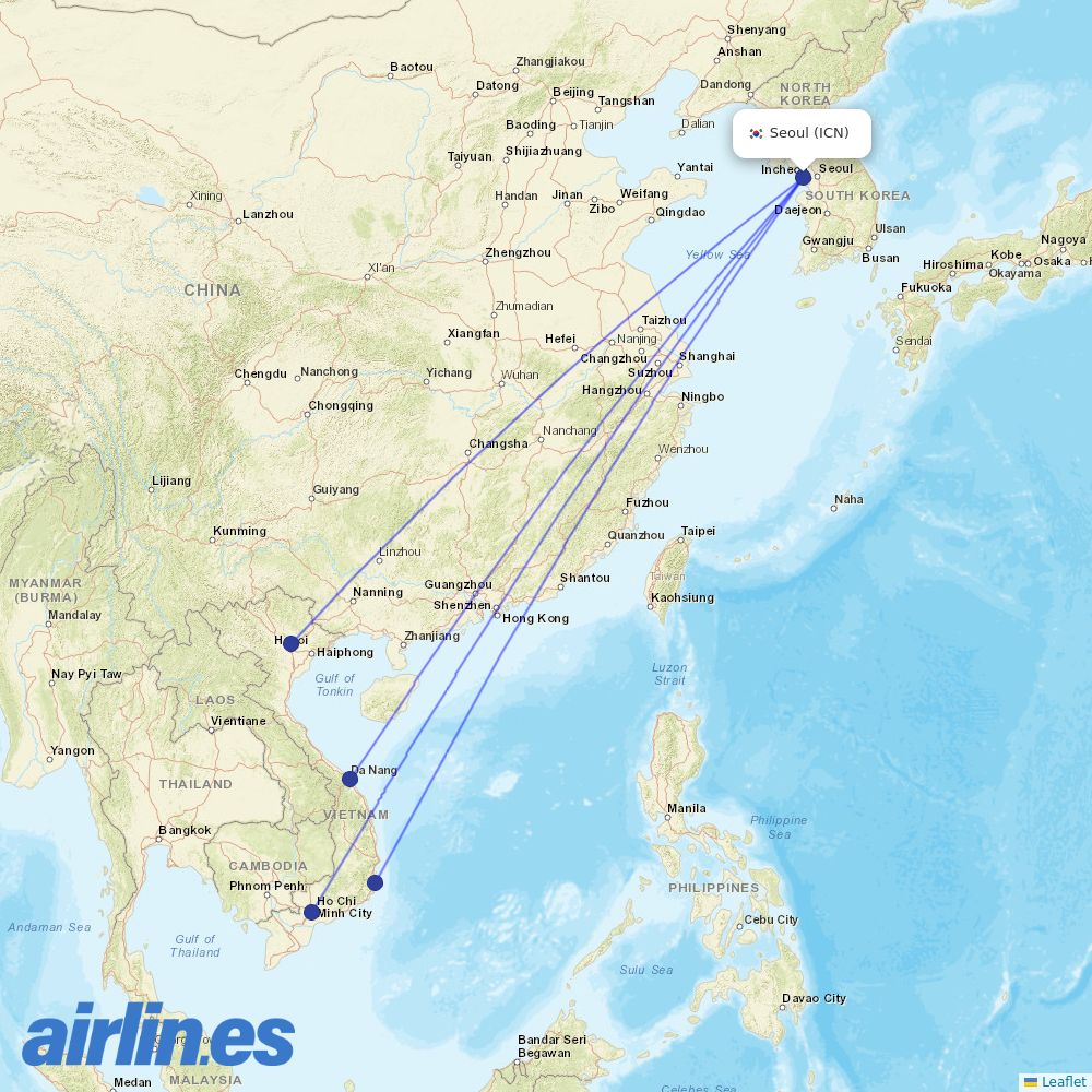 Vietnam Airlines at ICN route map