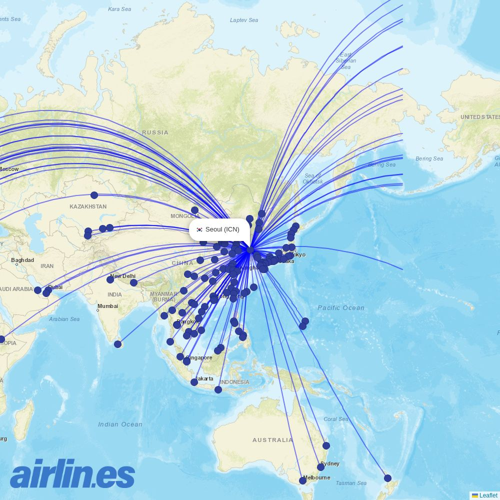 Sky Angkor Airlines from Incheon International Airport destination map