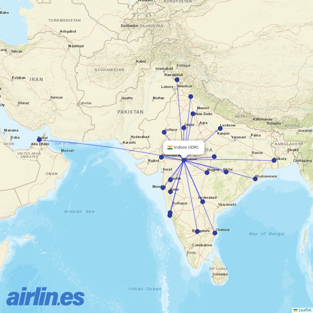 IndiGo from Devi Ahilyabai Holkar destination map