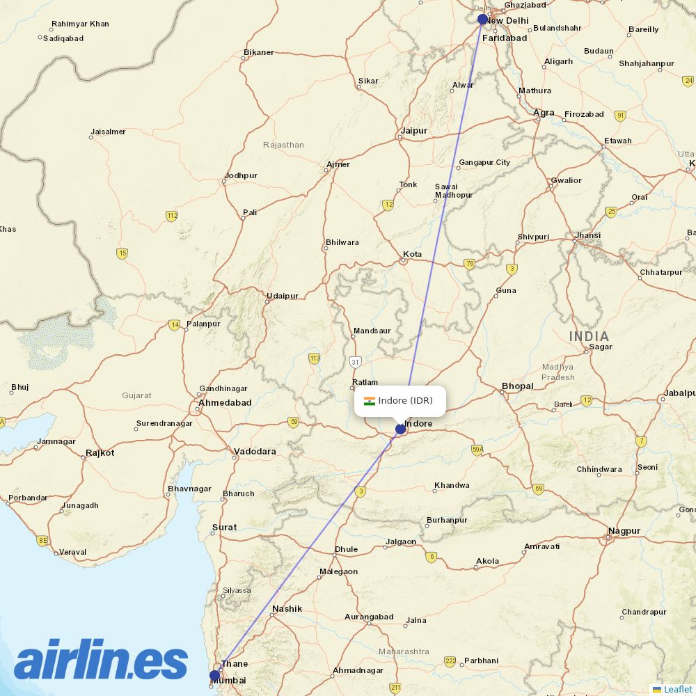 Air India from Devi Ahilyabai Holkar destination map