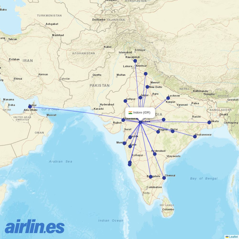Air India Express from Devi Ahilyabai Holkar destination map
