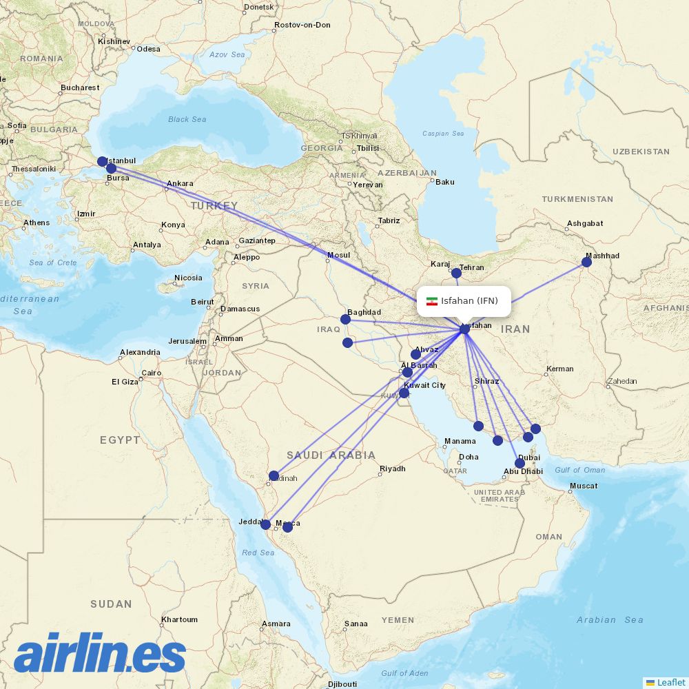 Iran Air at IFN route map
