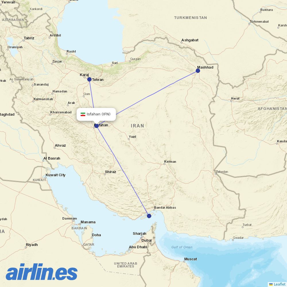 Qeshm Air at IFN route map