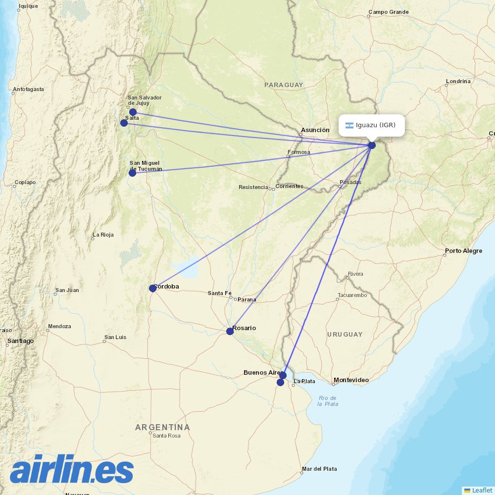 Aerolineas Argentinas at IGR route map
