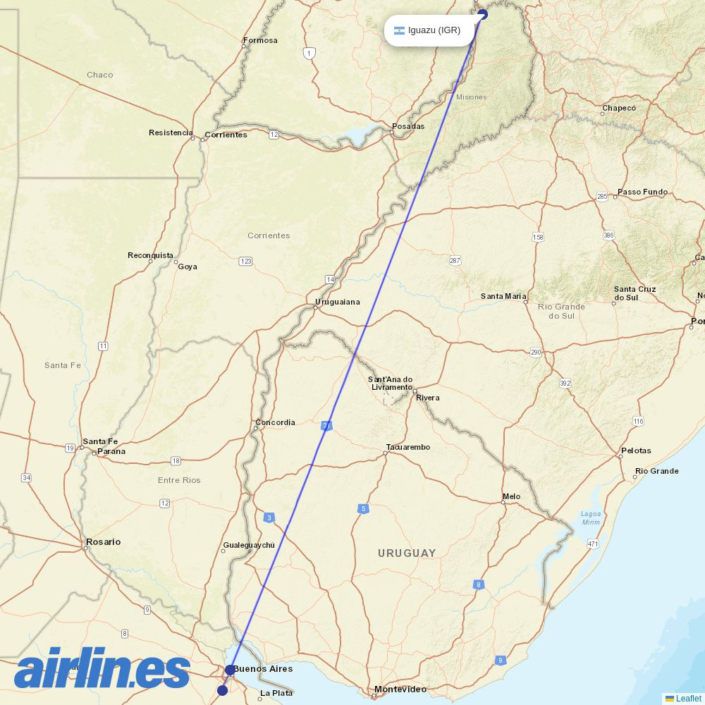 JetSMART from Iguazu destination map