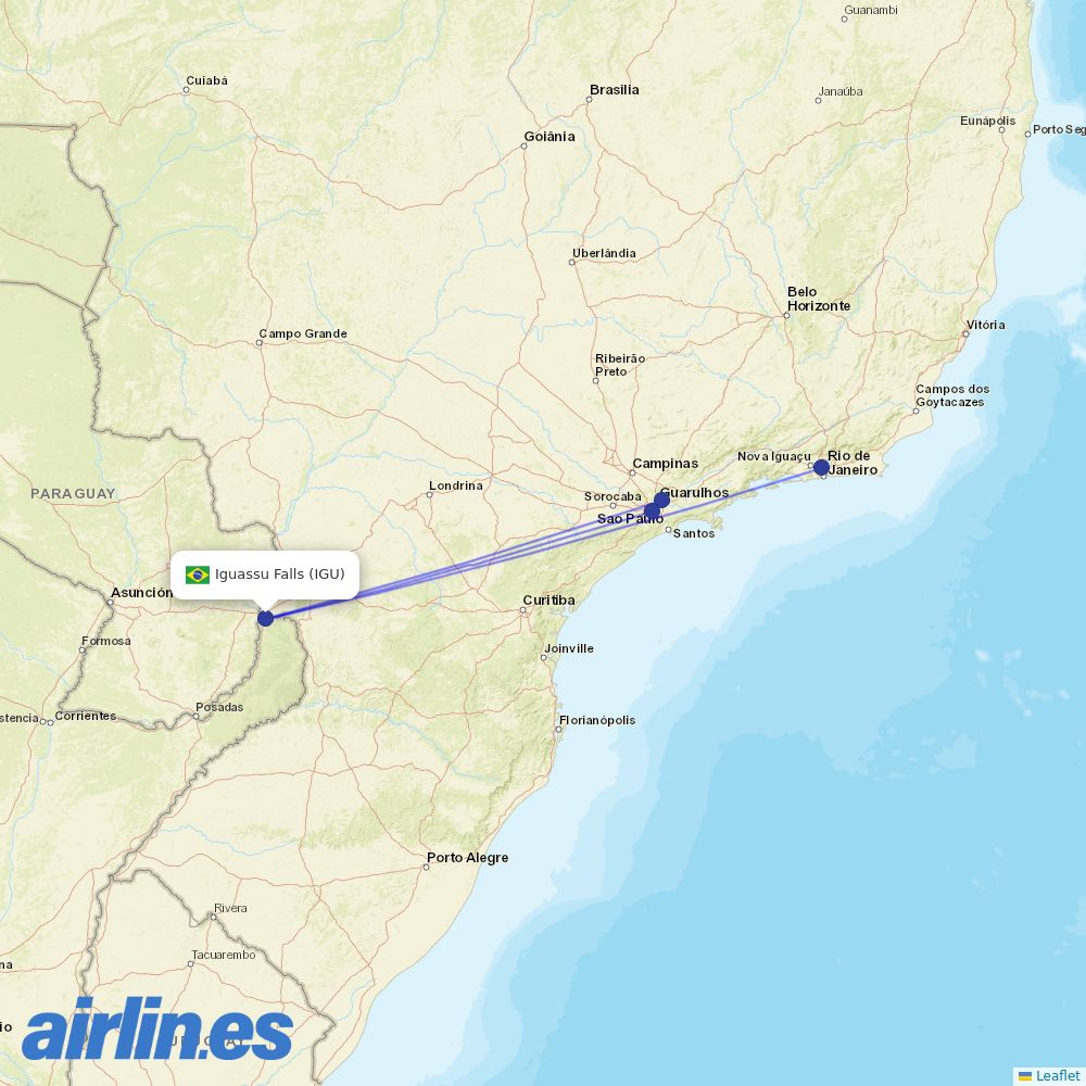Gol from Cataratas International destination map