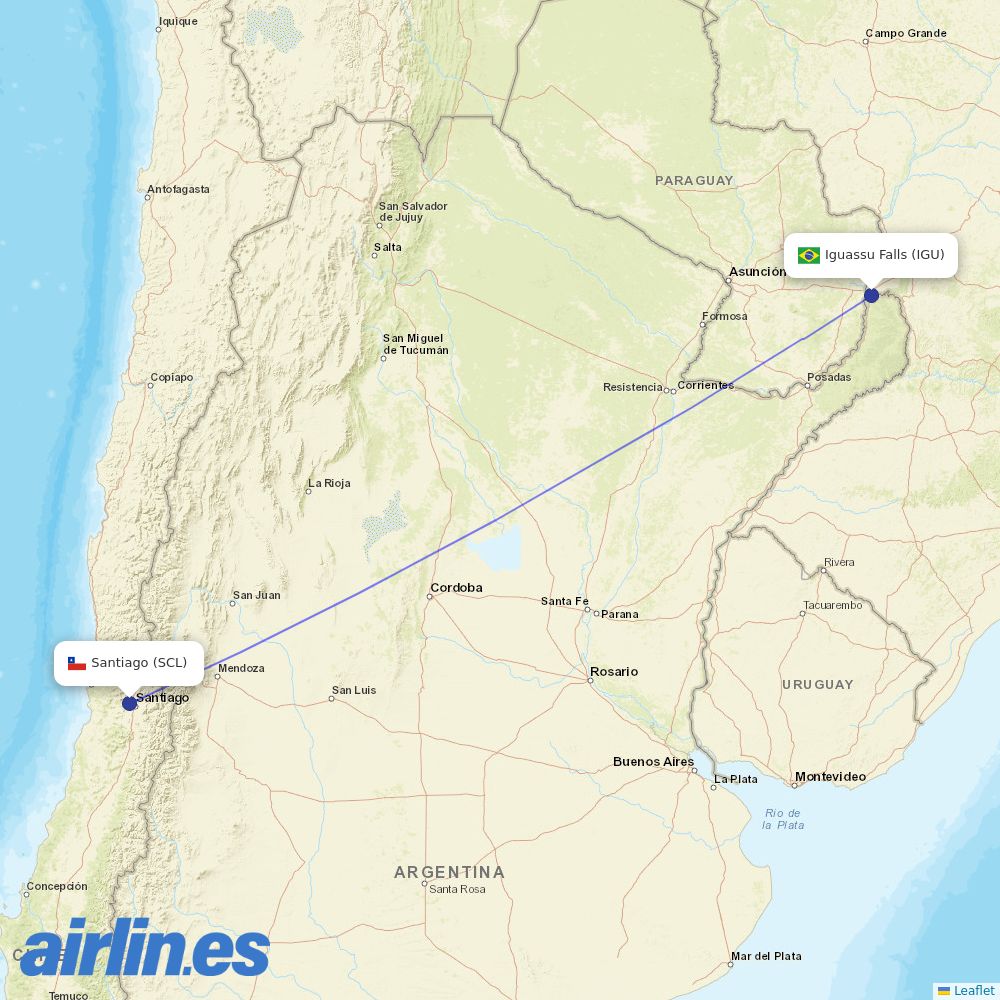 JetSMART from Cataratas International destination map