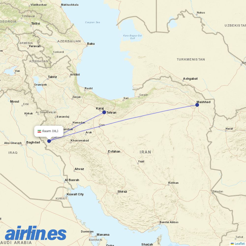 Iran Aseman Airlines at IIL route map