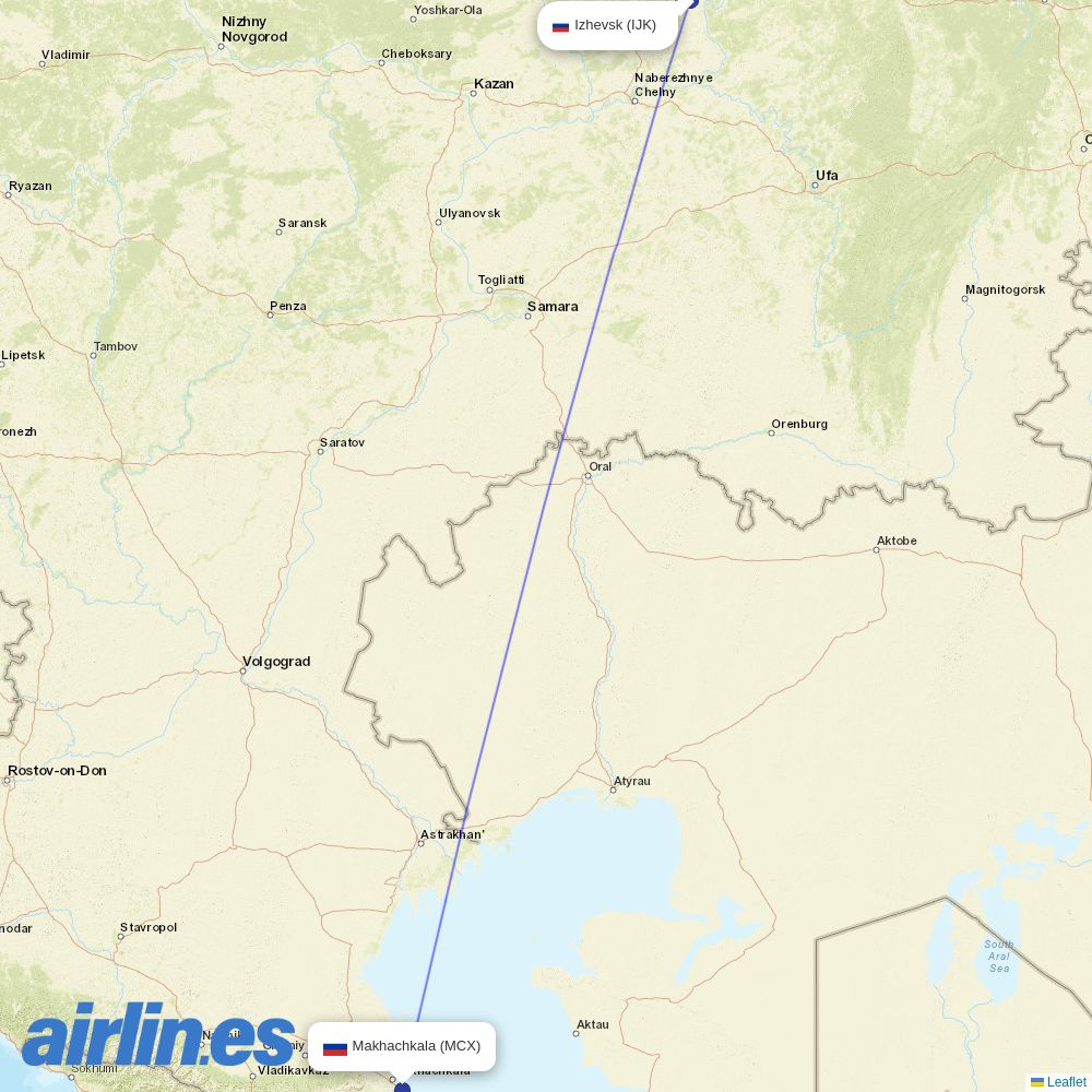 Ikar from Izhevsk Airport destination map
