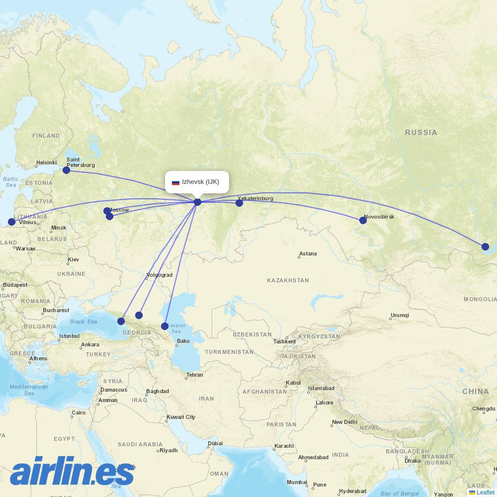 Aeroflot from Izhevsk Airport destination map