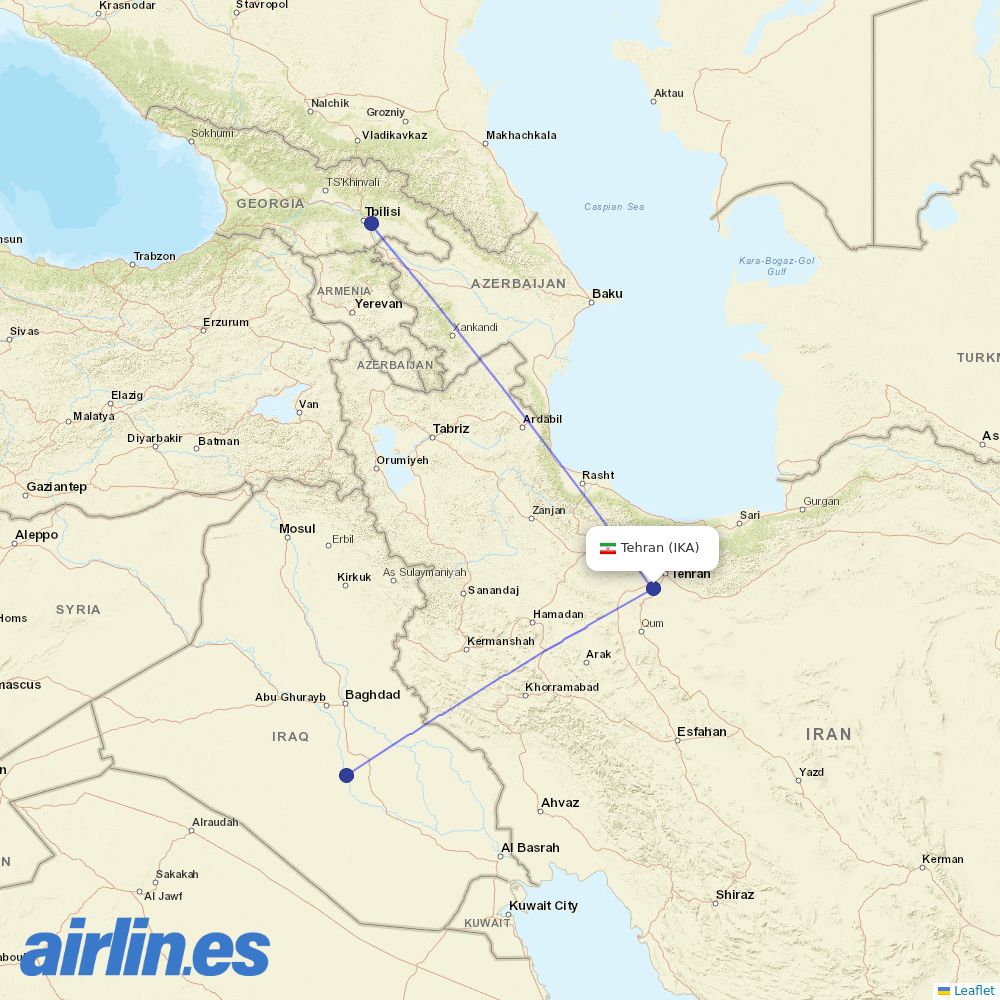 Iran Aseman Airlines at IKA route map