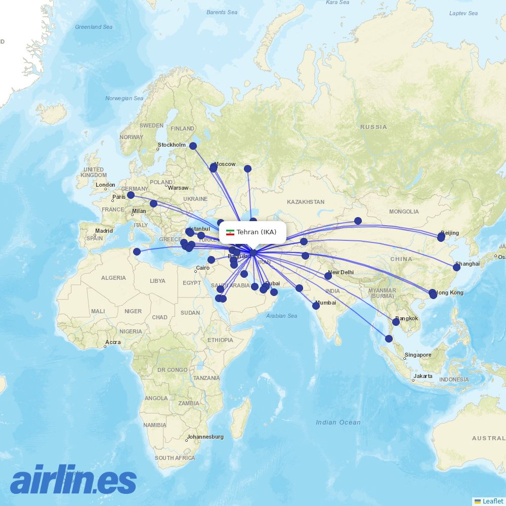 Iran Air at IKA route map