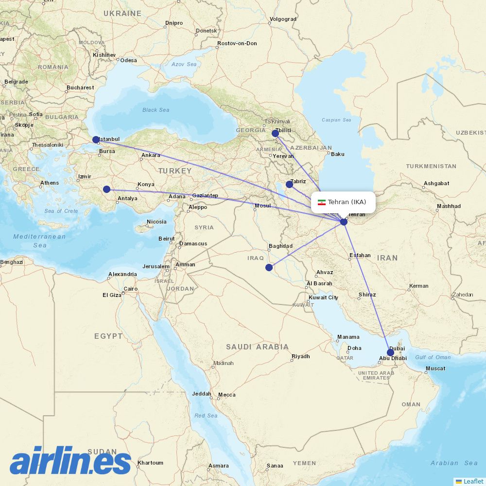 Qeshm Air at IKA route map