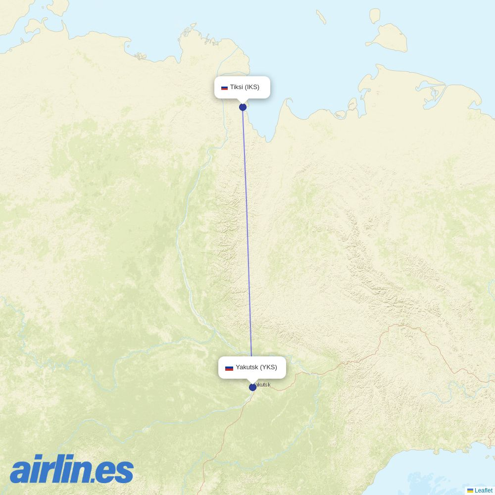 IrAero from Tiksi Airport destination map