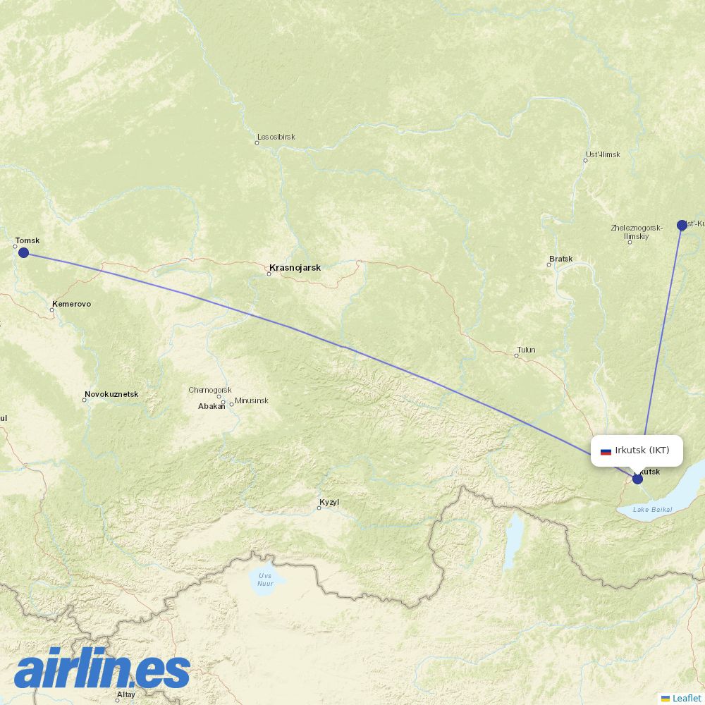 UTair from Irkutsk destination map