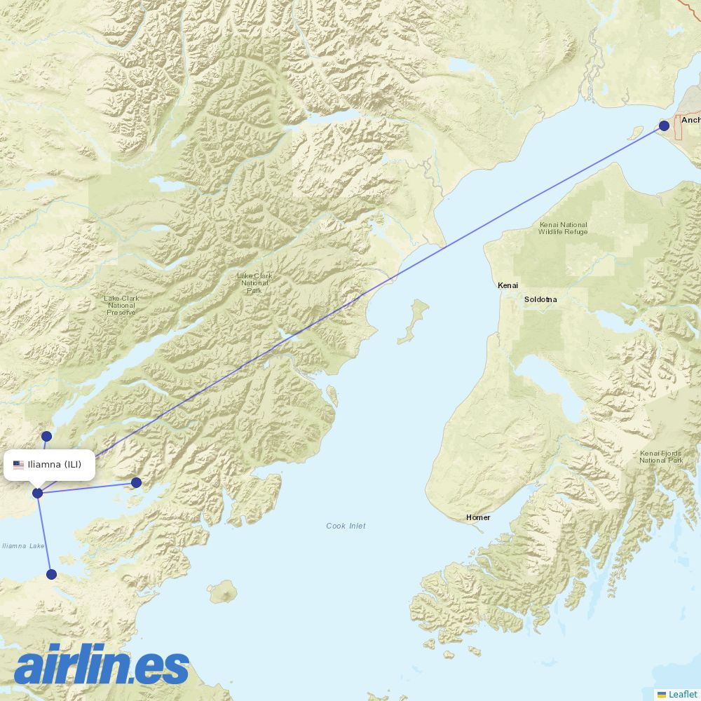 Iliamna Air Taxi at ILI route map