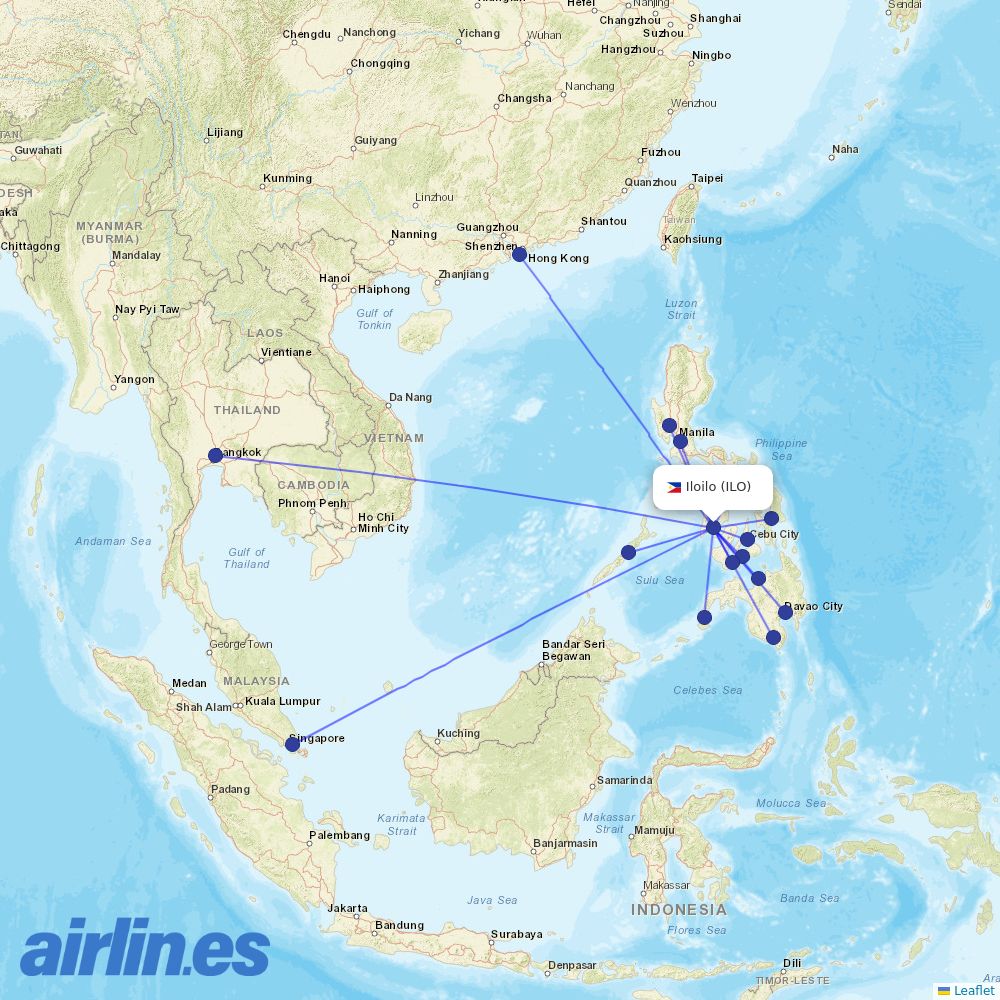 Cebu Pacific Air from Iloilo International Airport destination map