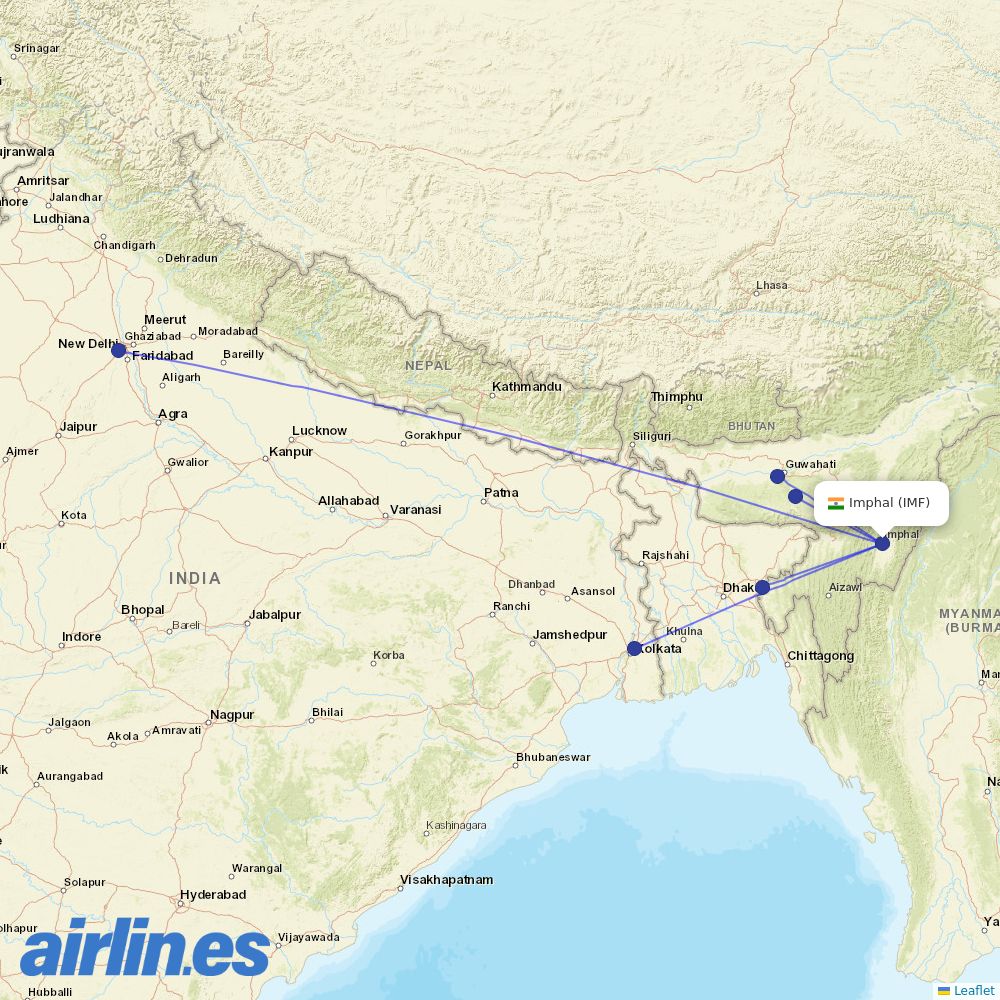 IndiGo from Imphal destination map